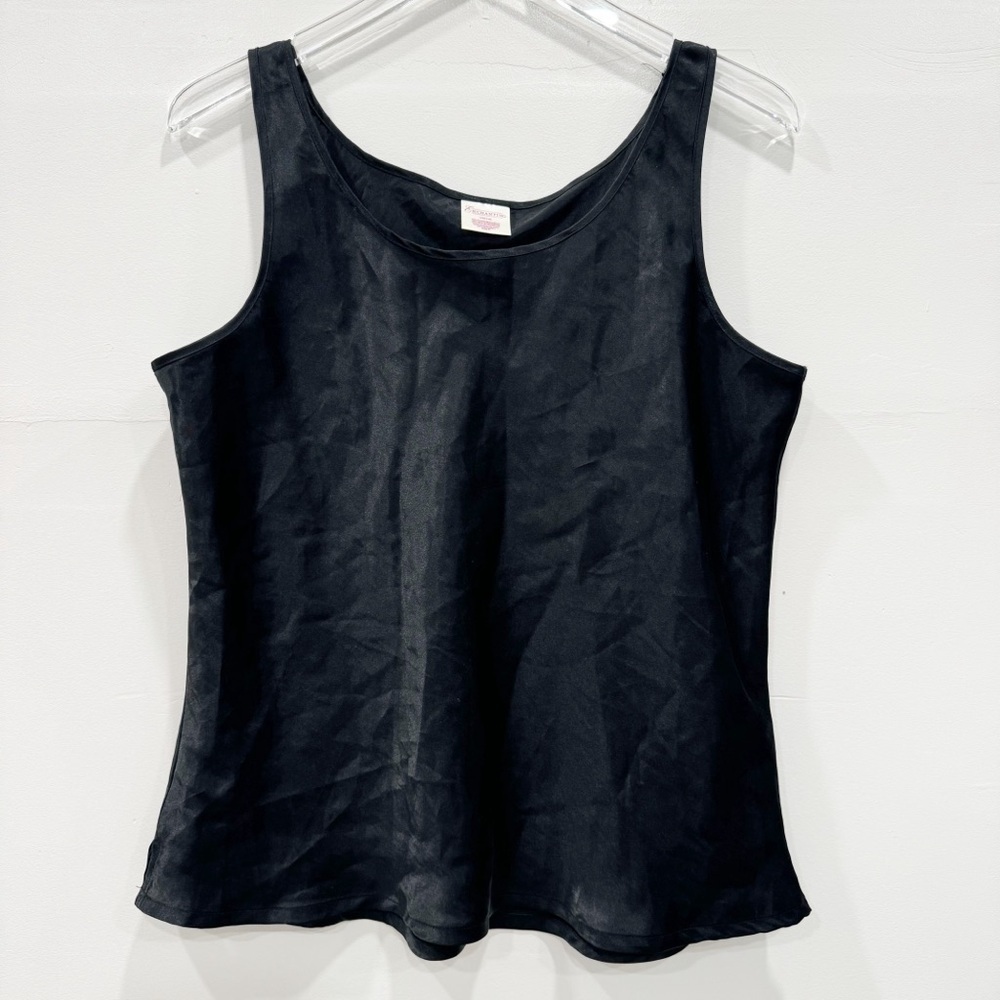 Enchanting Black Flowy Tank Top Satin Large 14/16